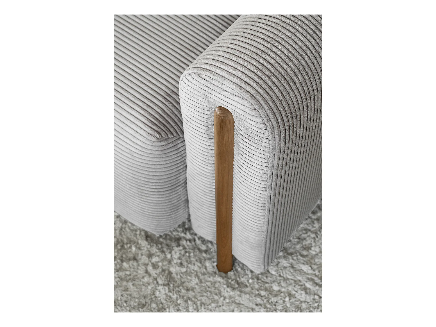 Canapé convertible en tissu bouclette DOVA - Pieds bois massif naturel-Gris ciment