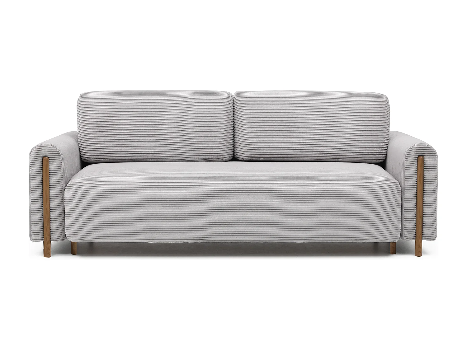 Canapé convertible en tissu bouclette DOVA - Pieds bois massif naturel-Gris ciment