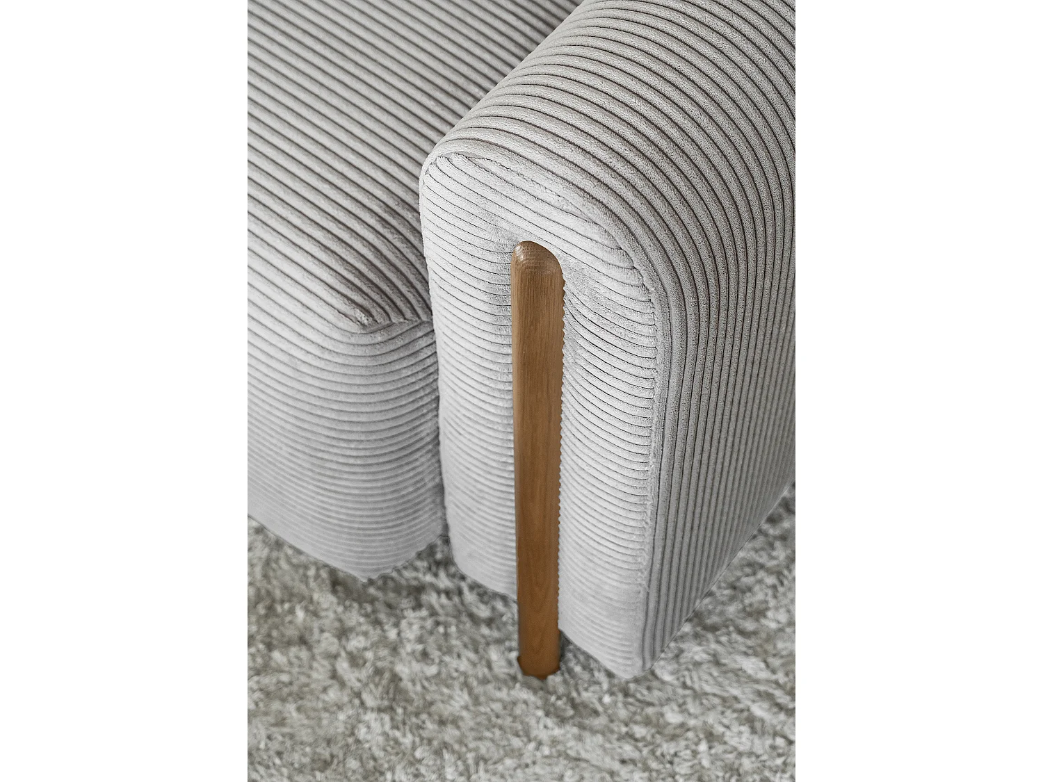 Canapé convertible en tissu bouclette DOVA - Pieds bois massif naturel-Gris ciment