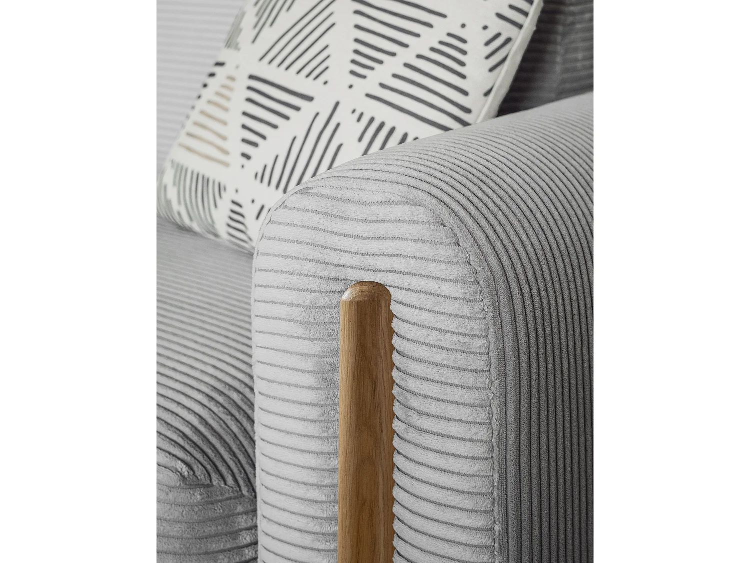 Canapé convertible en tissu bouclette DOVA - Pieds bois massif naturel-Gris ciment