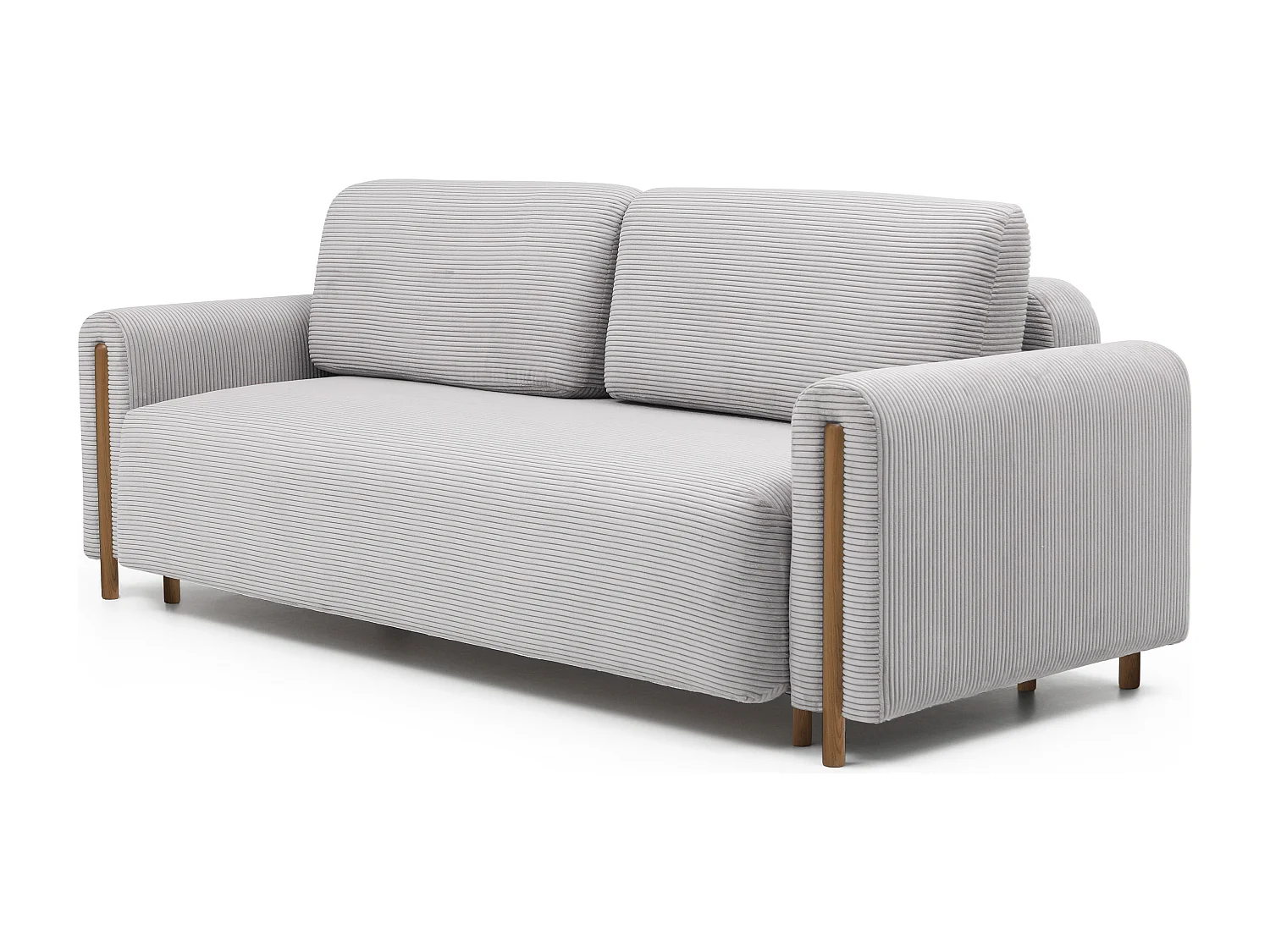 Canapé convertible en tissu bouclette DOVA - Pieds bois massif naturel-Gris ciment