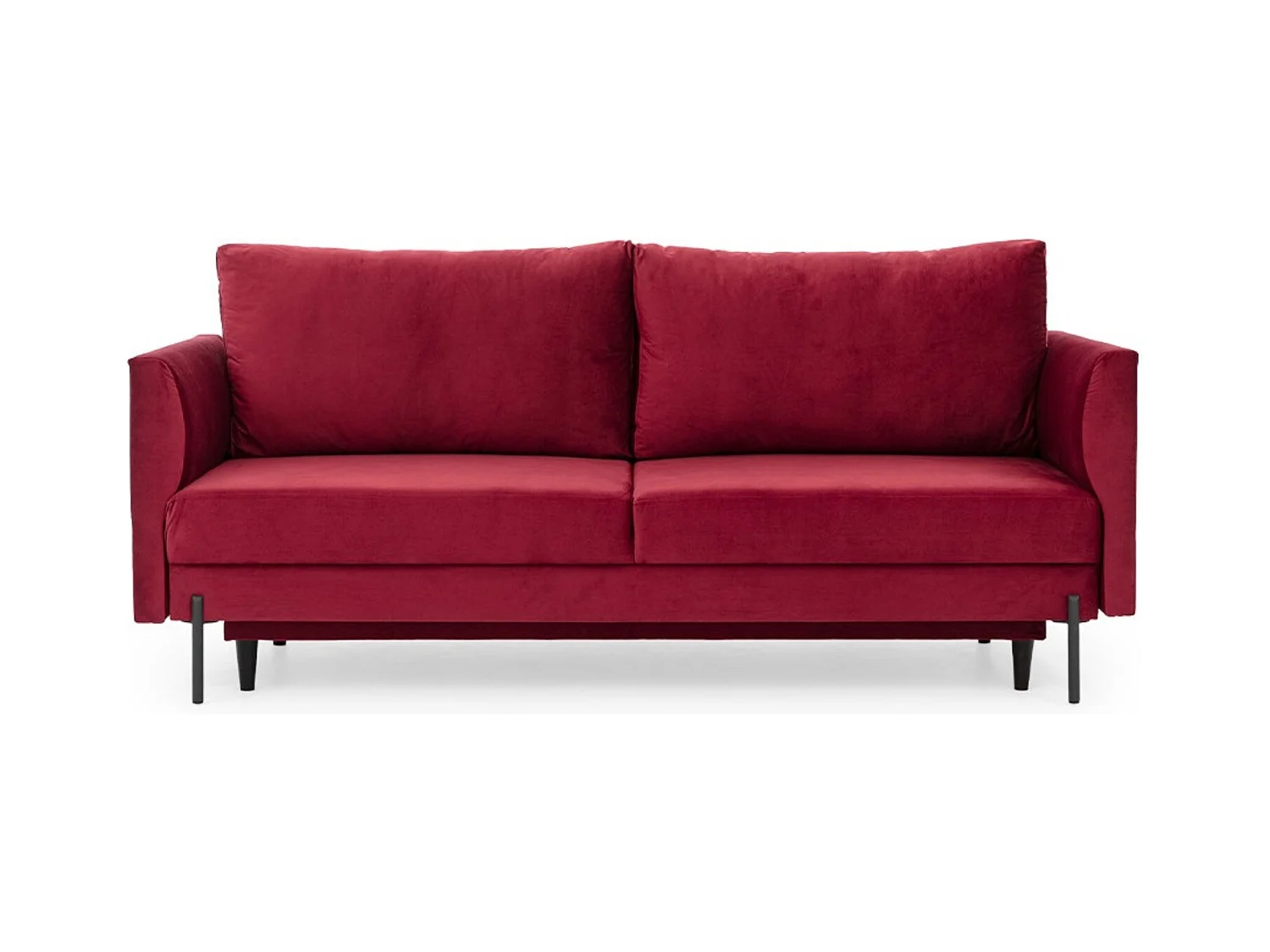 Canapé convertible en velours ROBBY – Rangement et pieds métal noir-Rouge cerise