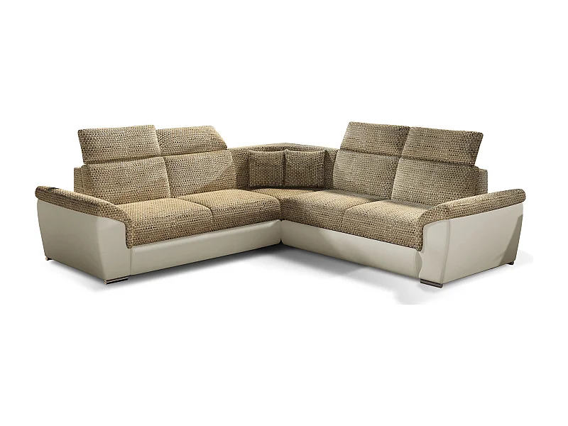 Sofá esquinero Neo reversible y convertible en dos materiales - Patas de acero cromado-Color Beige claro/Beige jaspeado