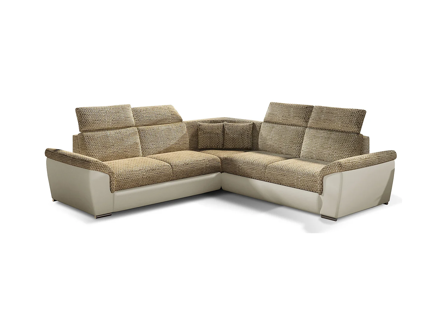 Canapé d'angle réversible et convertible bi-matières Neo - Pieds acier chromé-Beige clair/Beige chiné