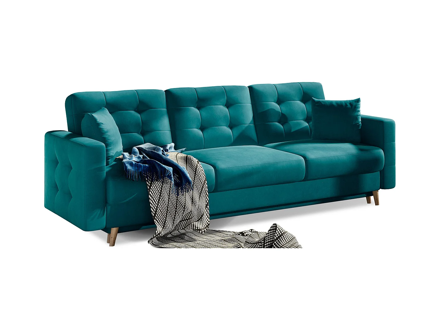 Canapé convertible velours ANSKA - Pieds bois naturel-Vert