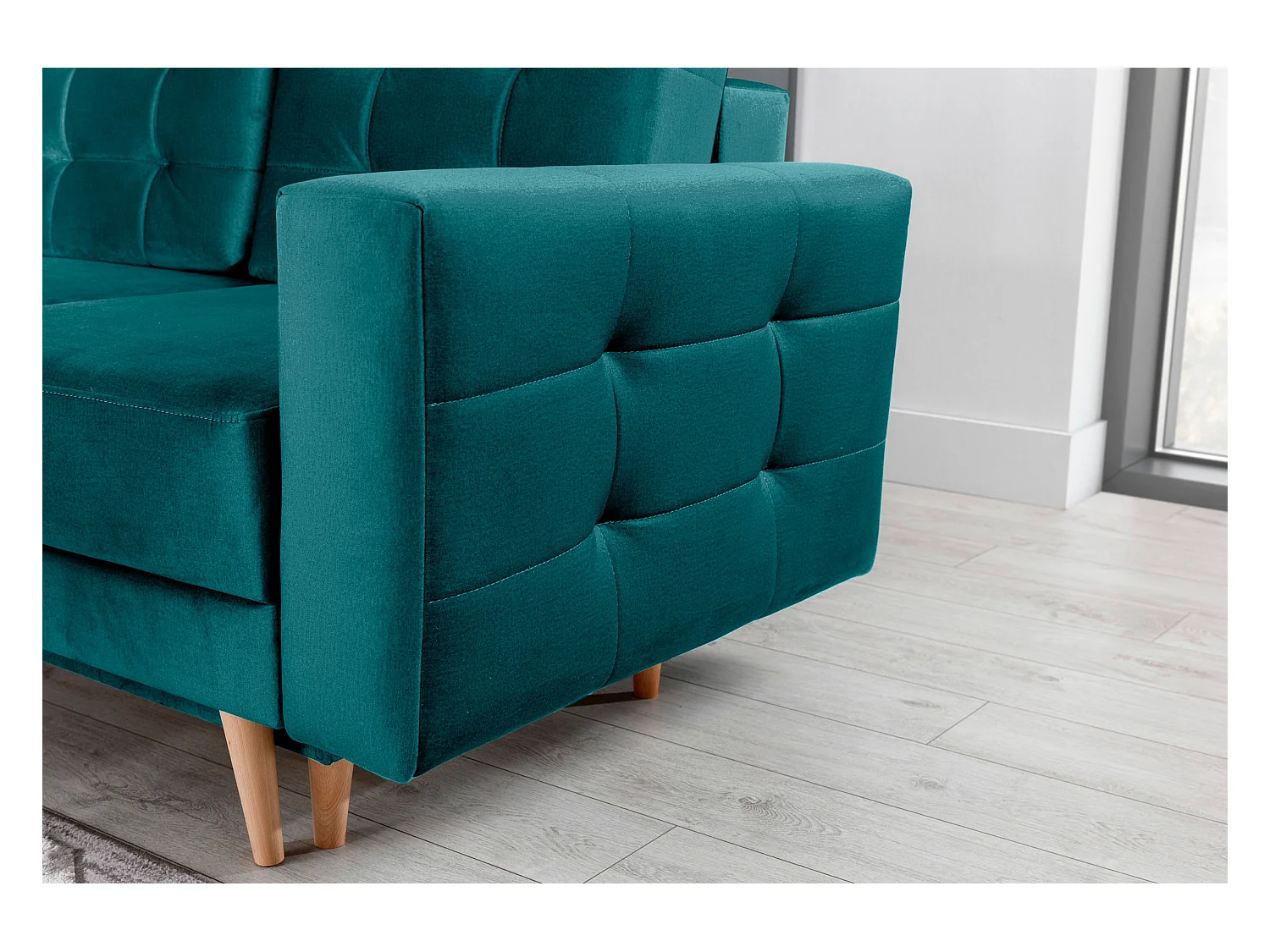 Canapé convertible velours ANSKA - Pieds bois naturel-Vert