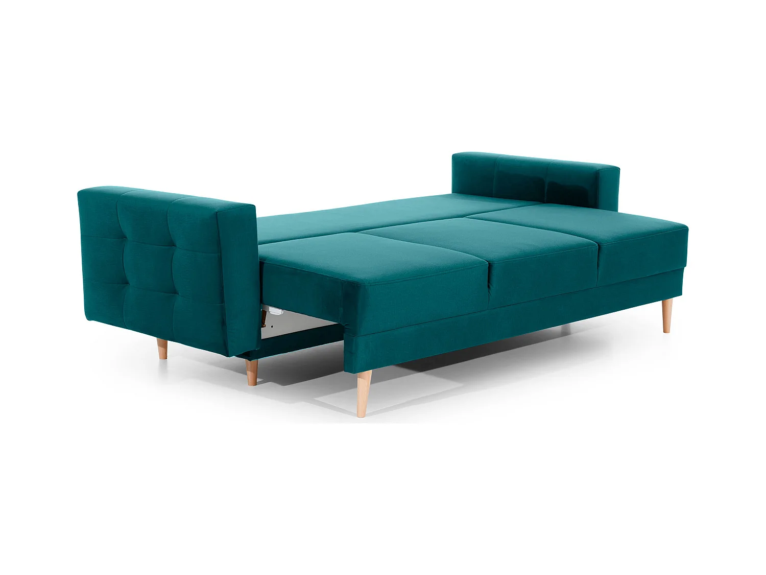 Canapé convertible velours ANSKA - Pieds bois naturel-Vert