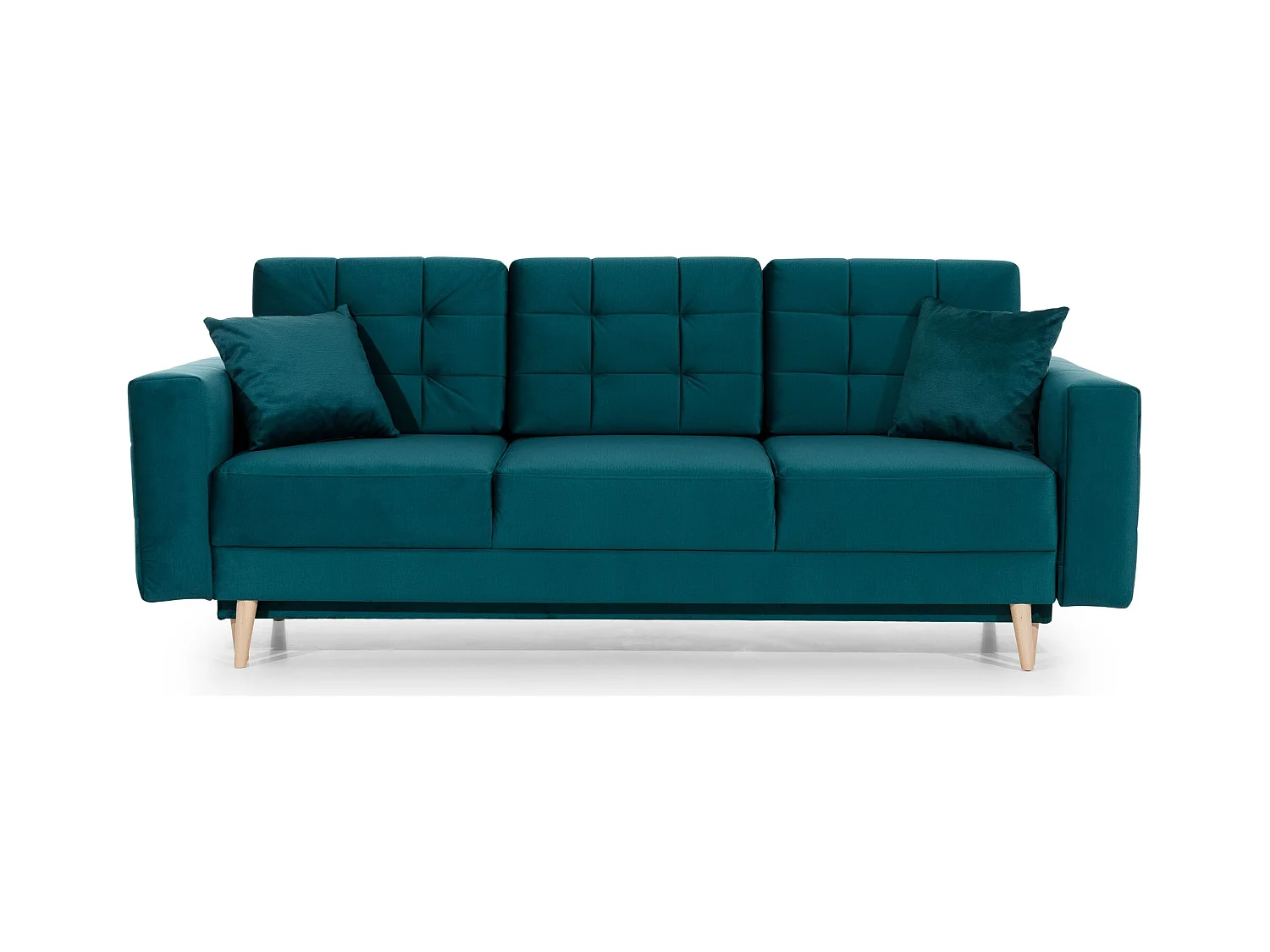 Canapé convertible velours ANSKA - Pieds bois naturel-Vert