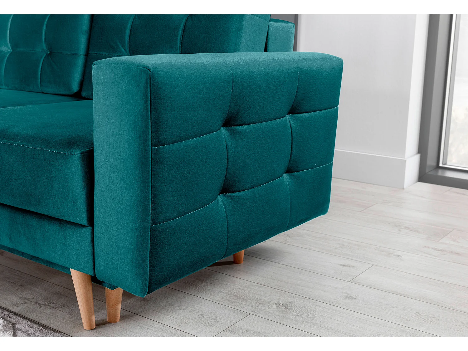 Canapé convertible velours ANSKA - Pieds bois naturel-Vert