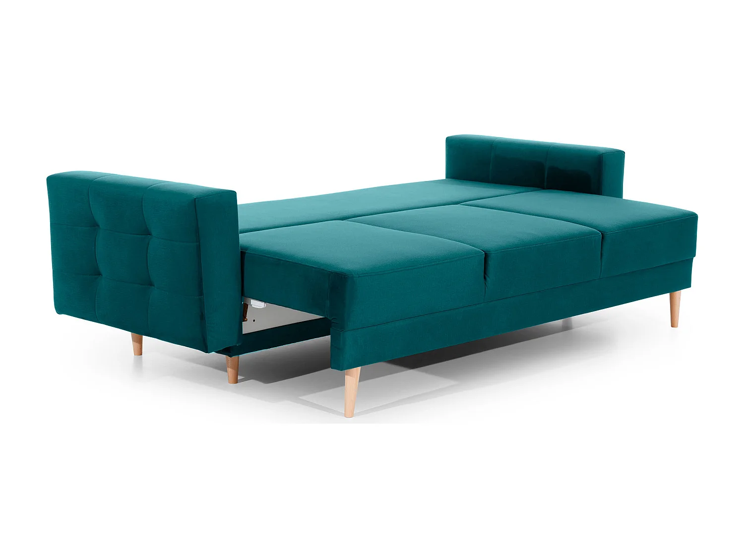 Canapé convertible velours ANSKA - Pieds bois naturel-Vert