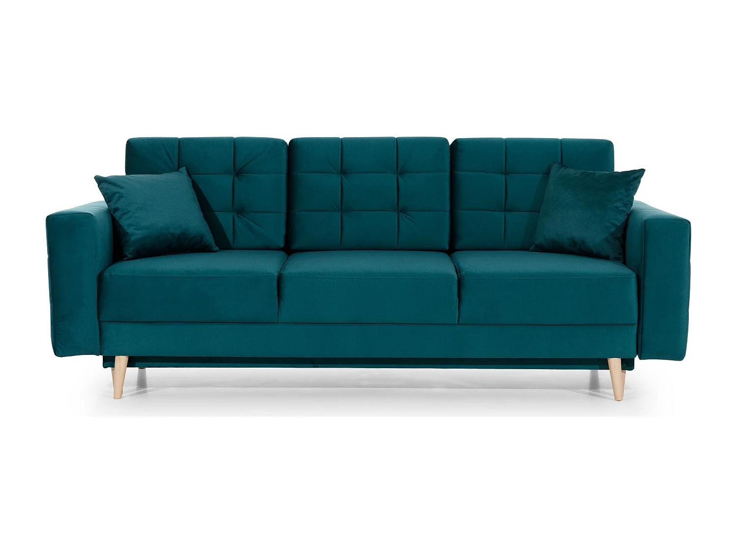 Canapé convertible velours ANSKA - Pieds bois naturel-Vert