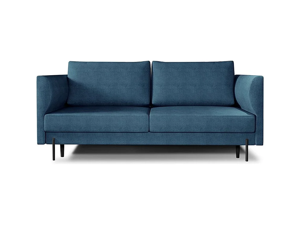 Canapé convertible en tissu ROBBY – Rangement et pieds métal noir-Bleu charrette