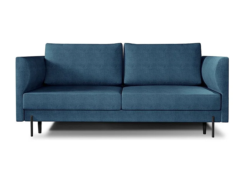 Canapé convertible en tissu ROBBY – Rangement et pieds métal noir-Bleu charrette