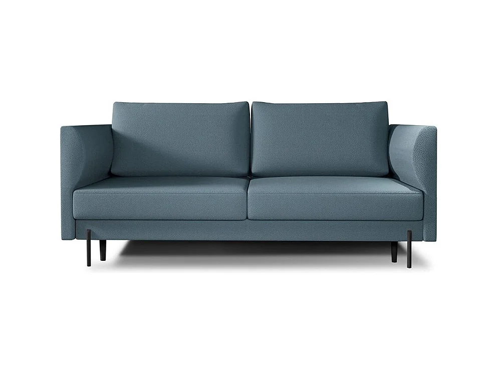 Canapé convertible en tissu ROBBY – Rangement et pieds métal noir-Bleu ardoise