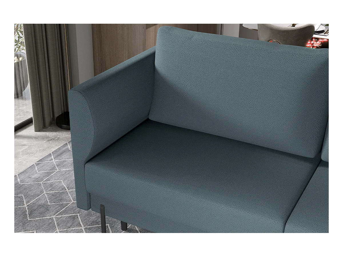 Canapé convertible en tissu ROBBY – Rangement et pieds métal noir-Bleu ardoise