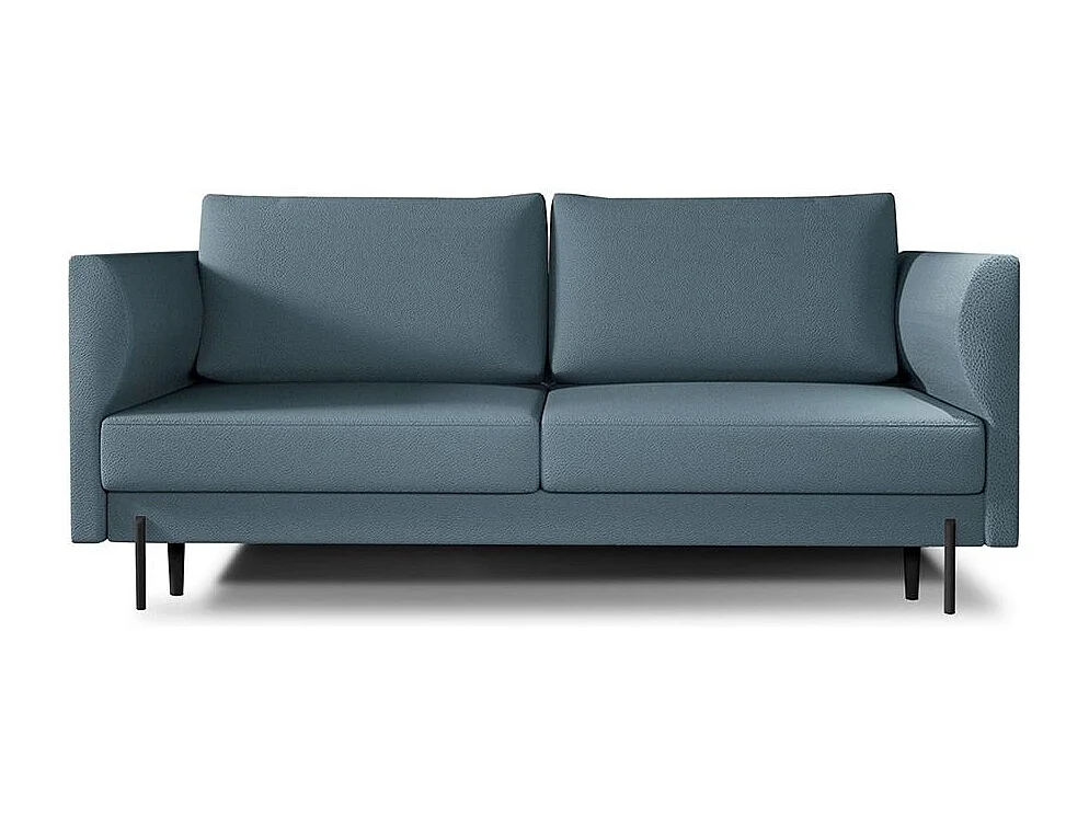 Canapé convertible en tissu ROBBY – Rangement et pieds métal noir-Bleu ardoise