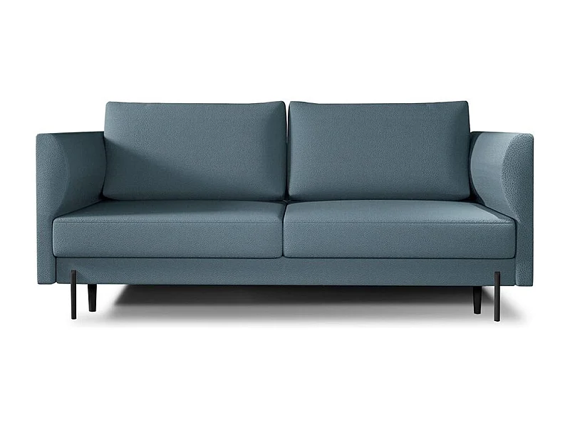 Canapé convertible en tissu ROBBY – Rangement et pieds métal noir-Bleu ardoise