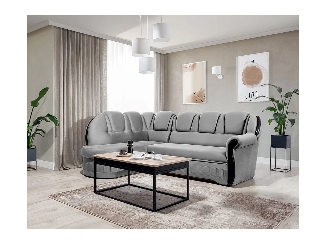 Canapé d'angle convertible avec rangement en velours Majesté-Gris clair-angle gauche