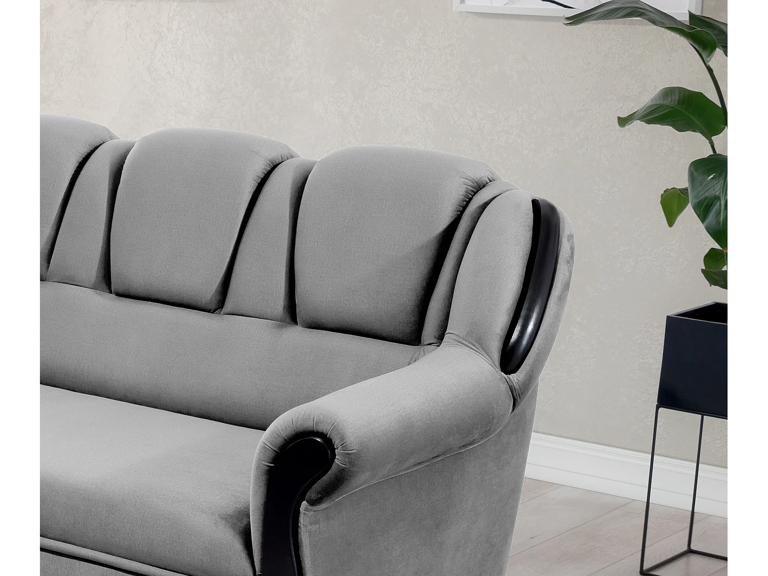 Canapé d'angle convertible avec rangement en velours Majesté-Gris clair-angle gauche