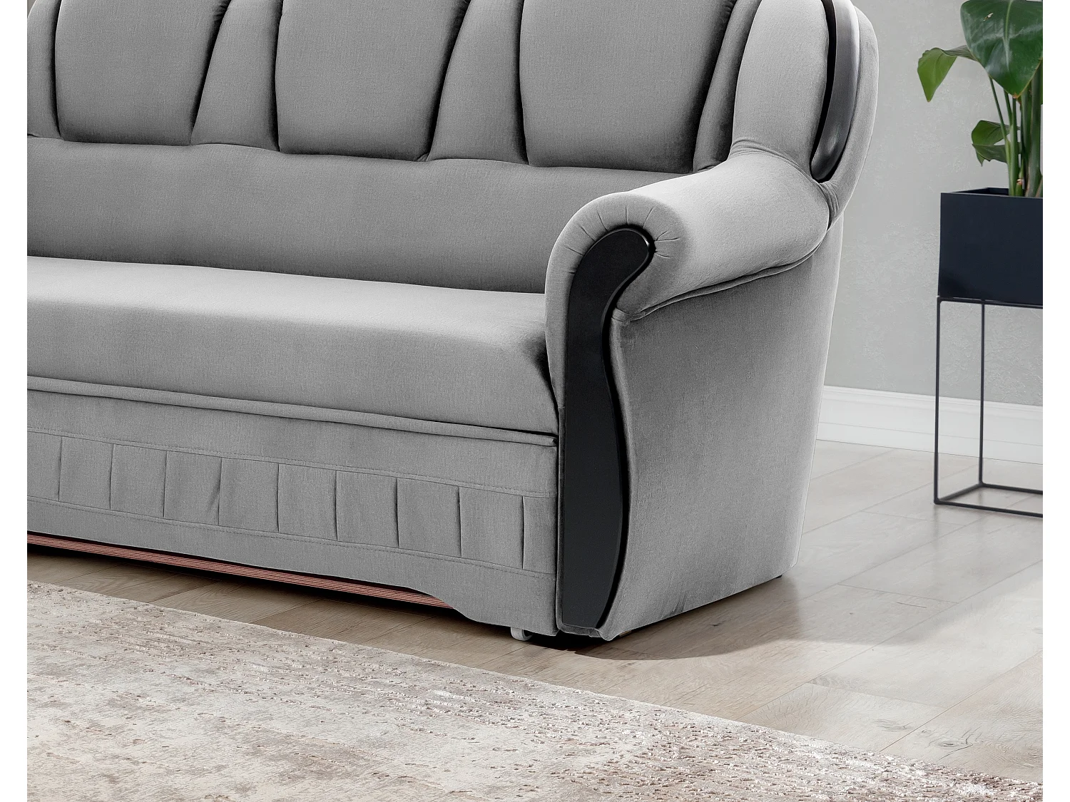 Canapé d'angle convertible avec rangement en velours Majesté-Gris clair-angle gauche