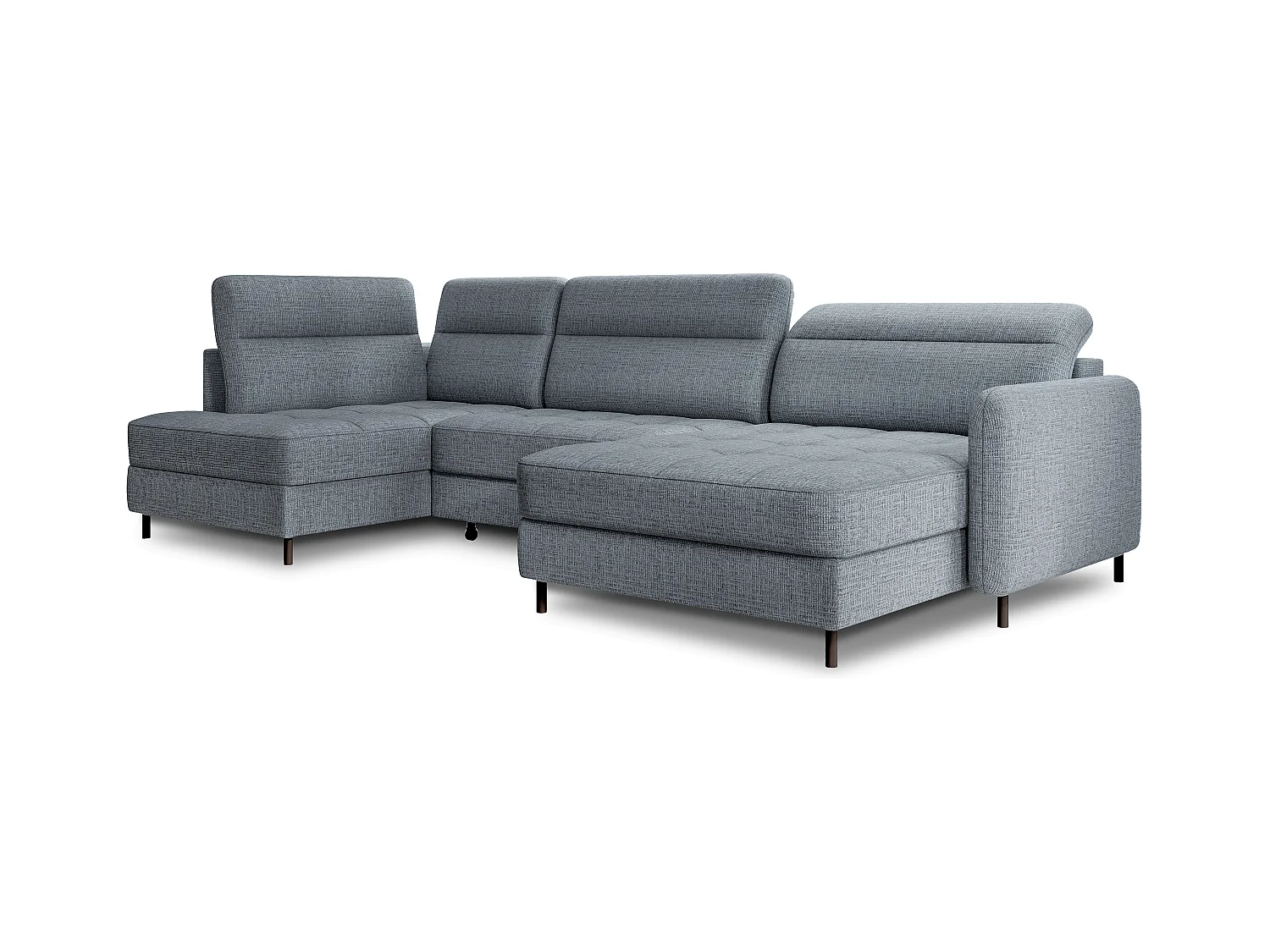 Canapé panoramique convertible BENTO en tissu avec coffre de rangement-Bleu ardoise-angle droit