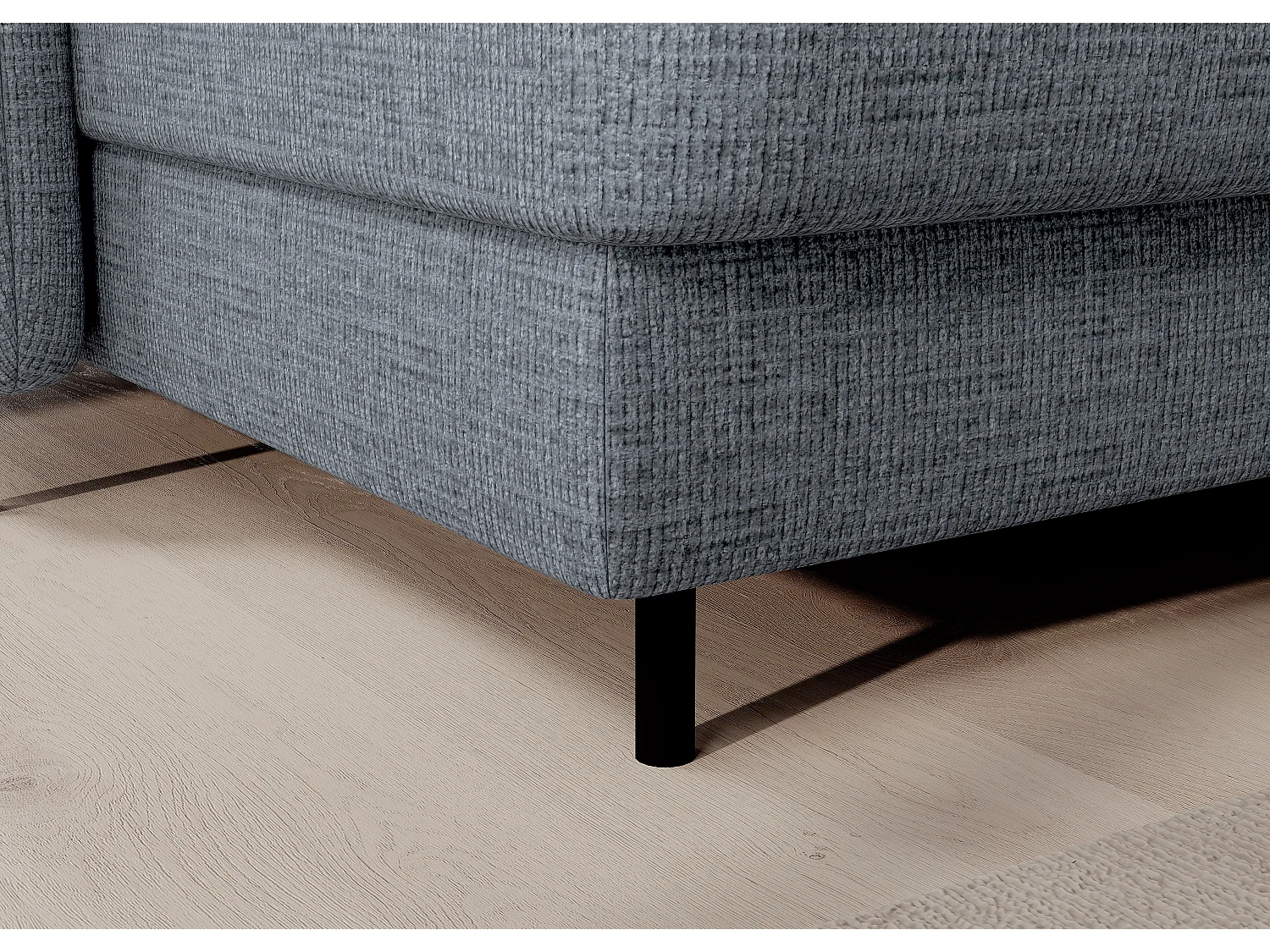 Canapé panoramique convertible BENTO en tissu avec coffre de rangement-Bleu ardoise-angle droit