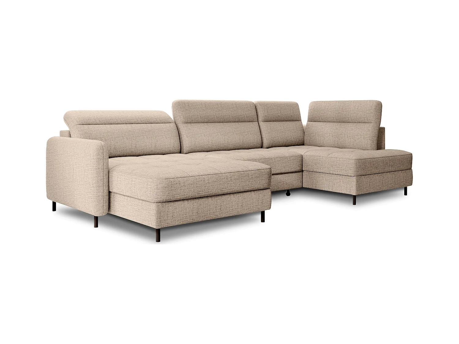 Canapé panoramique convertible BENTO en tissu avec coffre de rangement-Beige clair-angle gauche