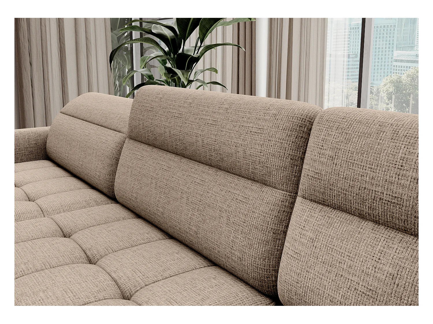 Canapé panoramique convertible BENTO en tissu avec coffre de rangement-Beige clair-angle gauche