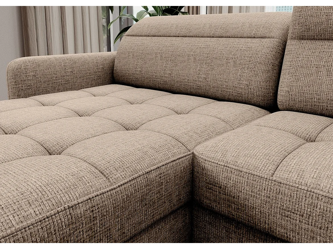 Canapé panoramique convertible BENTO en tissu avec coffre de rangement-Beige clair-angle gauche