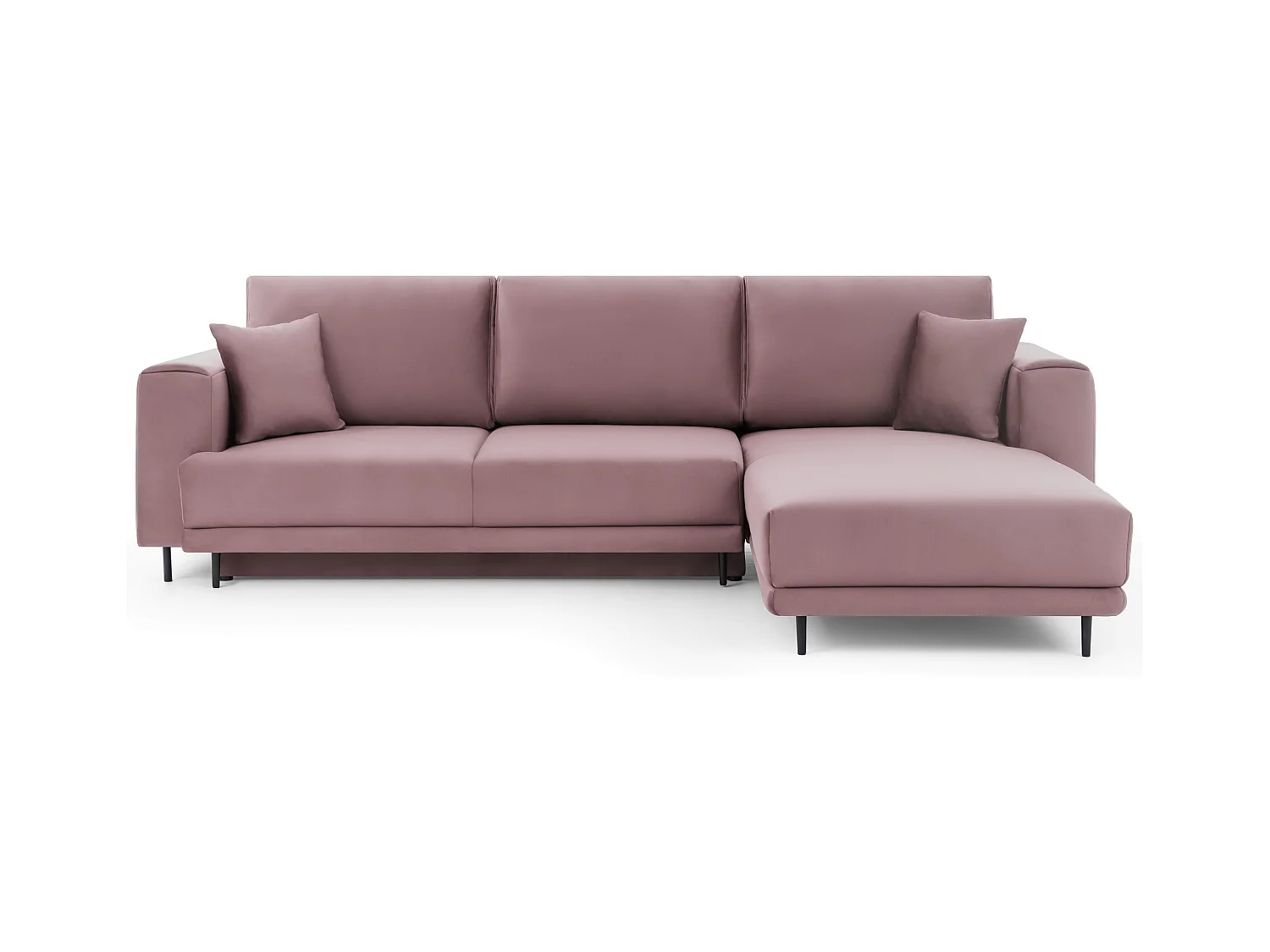 Canapé d'angle convertible velours DAVINA - Coffre et pieds métal noir-Vieux rose-angle droit