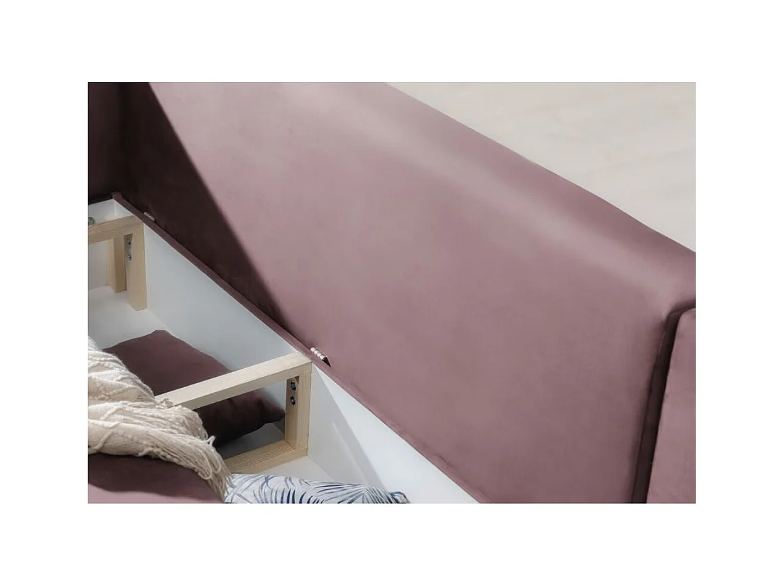 Canapé d'angle convertible velours DAVINA - Coffre et pieds métal noir-Vieux rose-angle droit