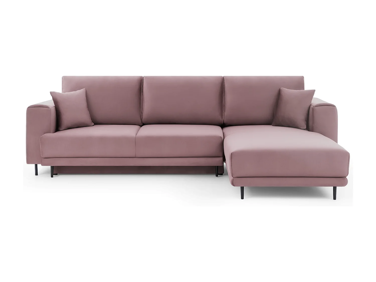 Canapé d'angle convertible velours DAVINA - Coffre et pieds métal noir-Vieux rose-angle droit