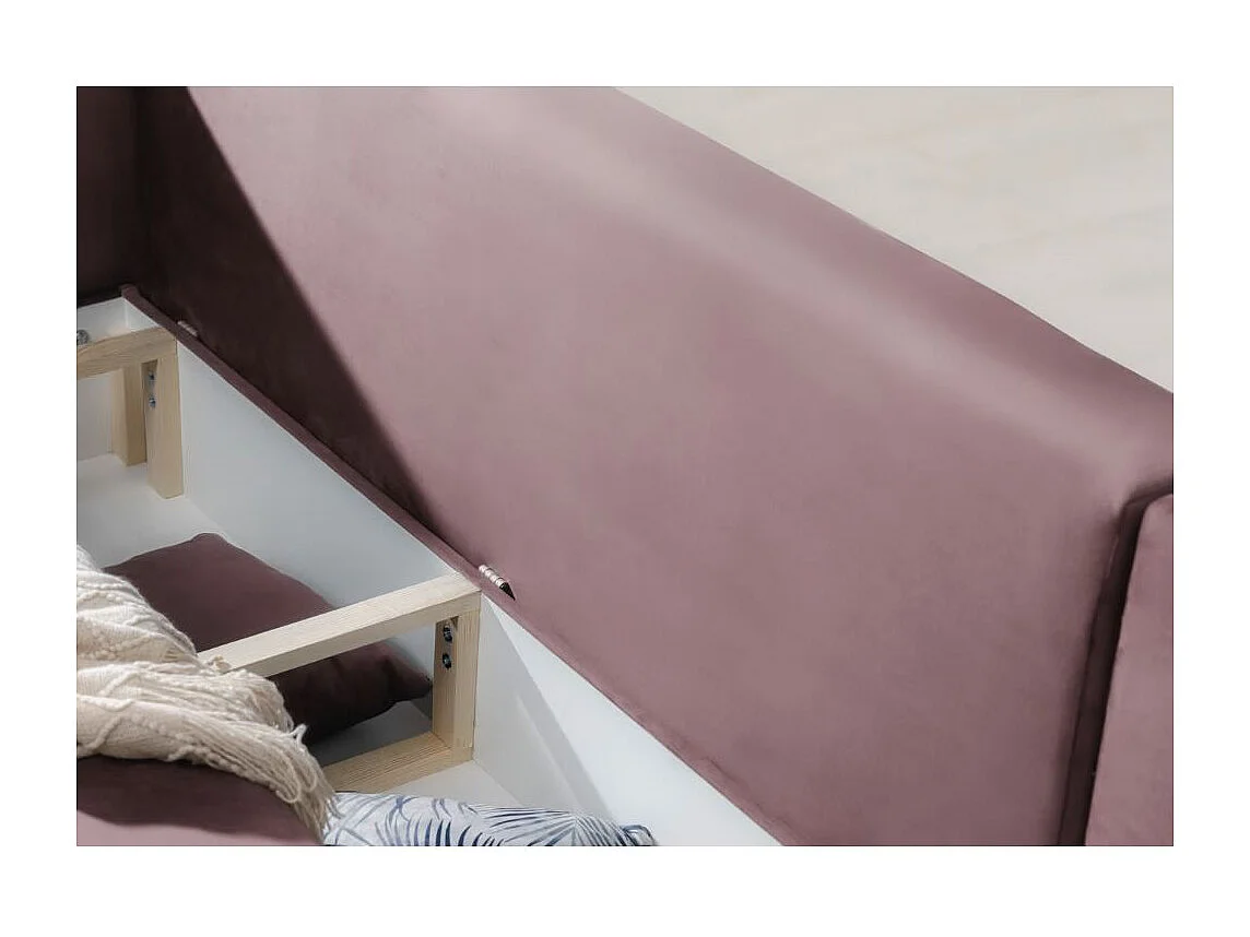 Canapé d'angle convertible velours DAVINA - Coffre et pieds métal noir-Vieux rose-angle droit