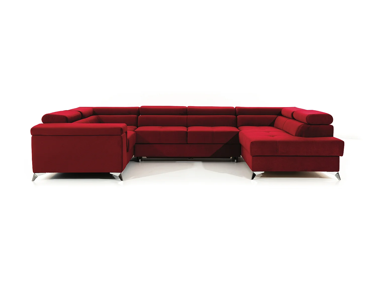 Canapé panoramique convertible TRIANO velours - têtières réglables-Gris clair/Vert-Coffre à gauche