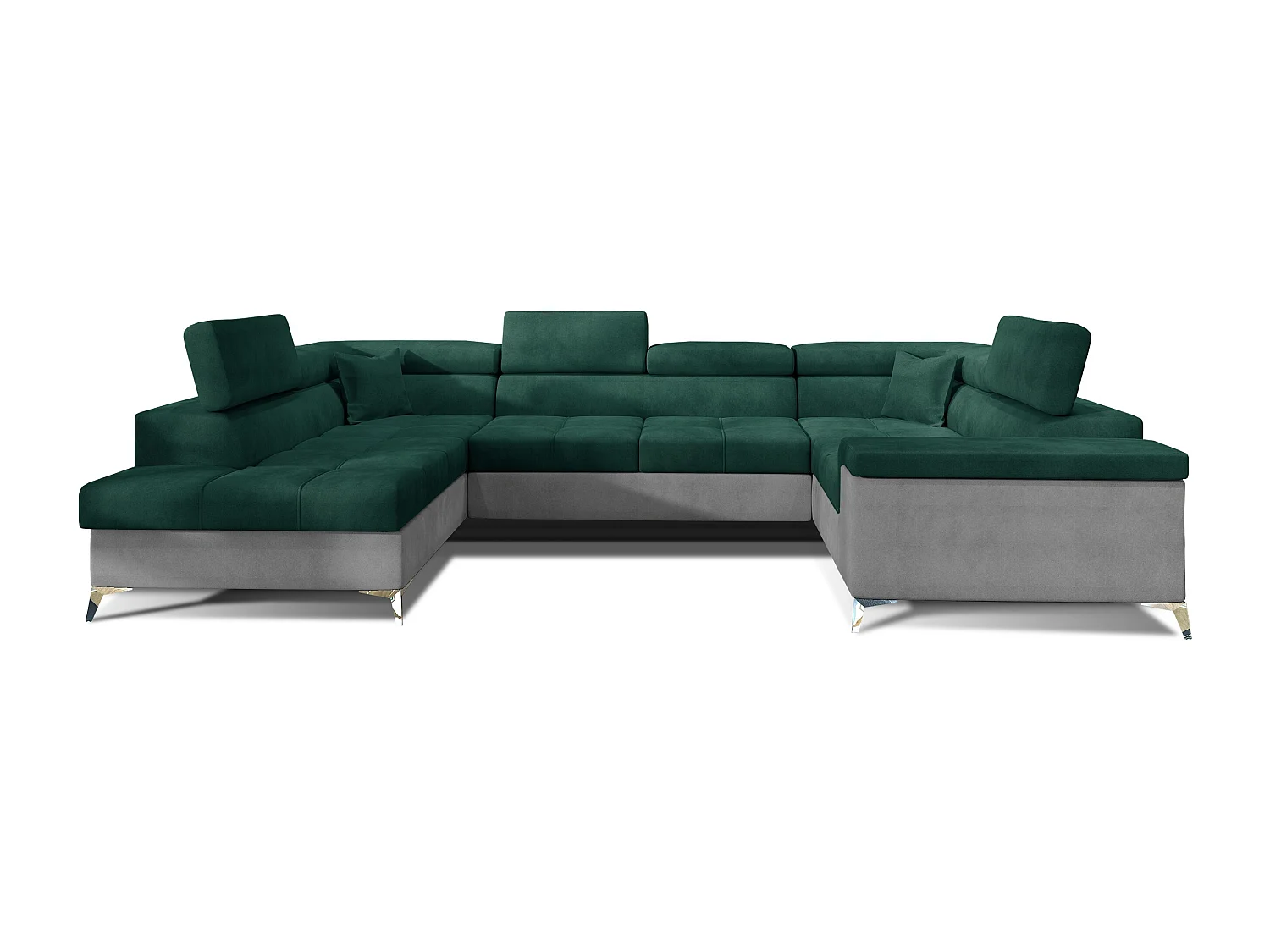 Sofá panorámico convertible TRIANO en terciopelo, con almacenaje y reposacabezas ajustables-Gris claro/Verde-Caja Lado izquierdo