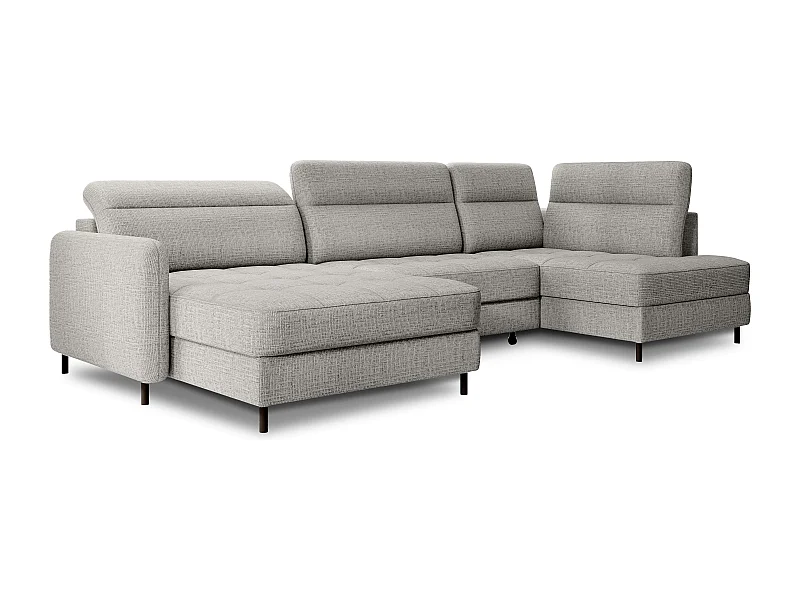 Canapé panoramique convertible BENTO en tissu avec coffre de rangement-Gris clair-angle gauche