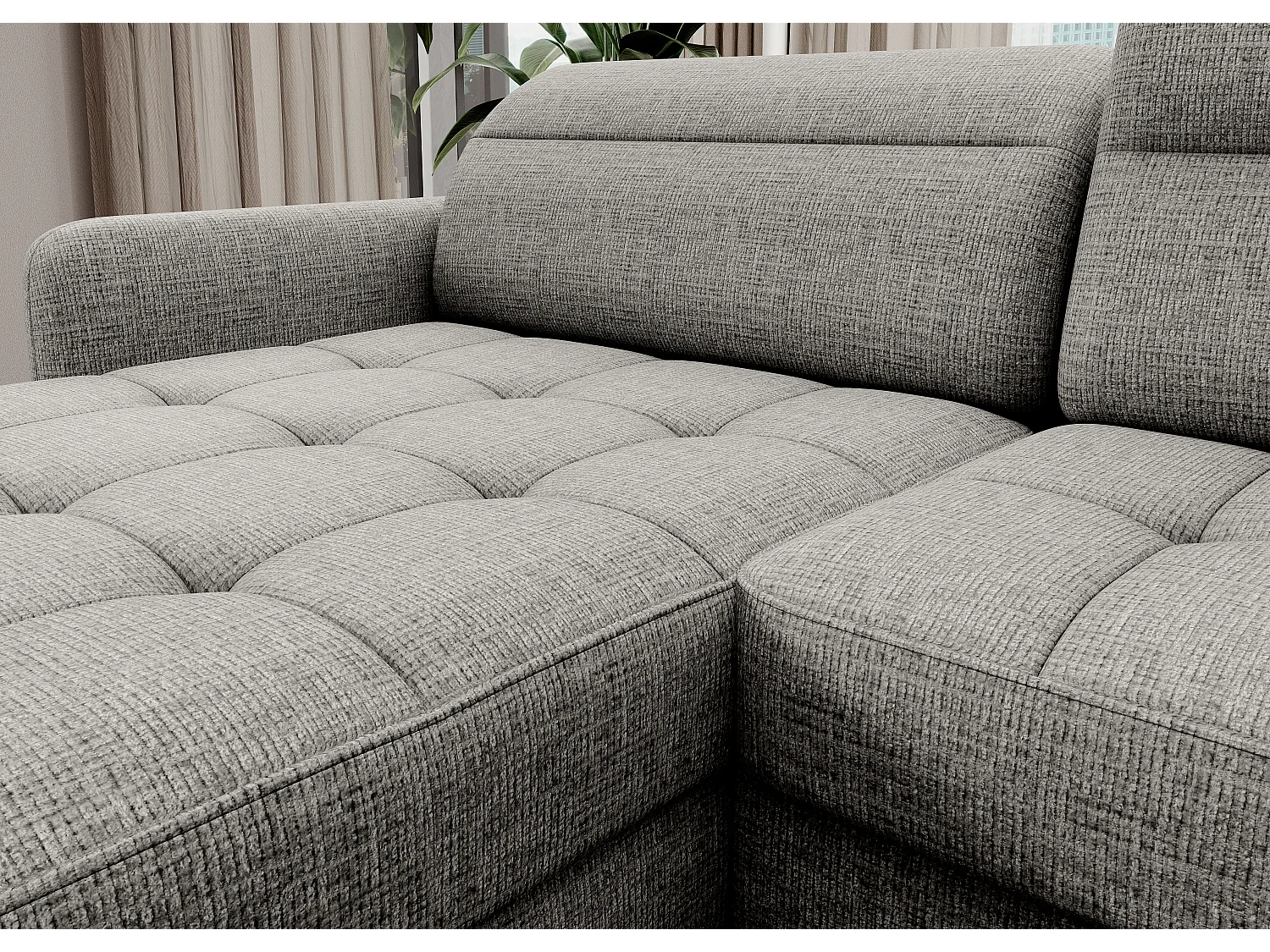 BENTO converteerbare panoramische stoffen bank met opbergvak-Kleur Lichtgrijs-linkerhoek