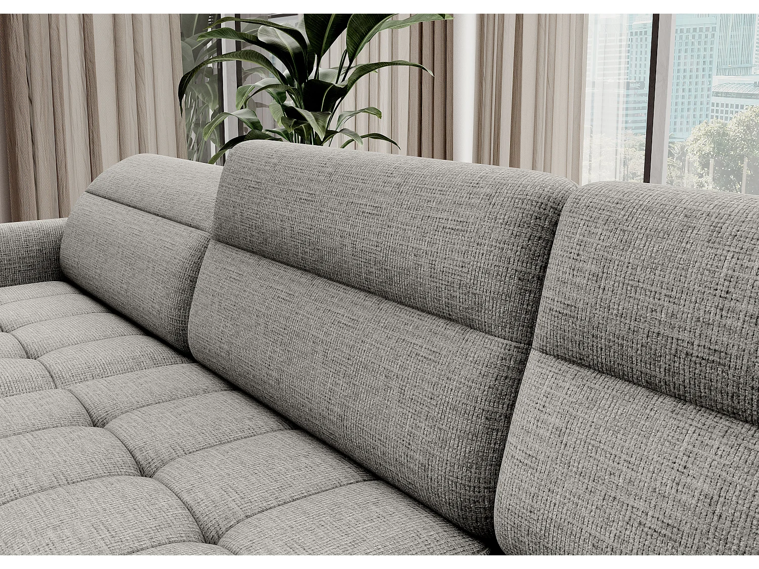 BENTO converteerbare panoramische stoffen bank met opbergvak-Kleur Lichtgrijs-linkerhoek