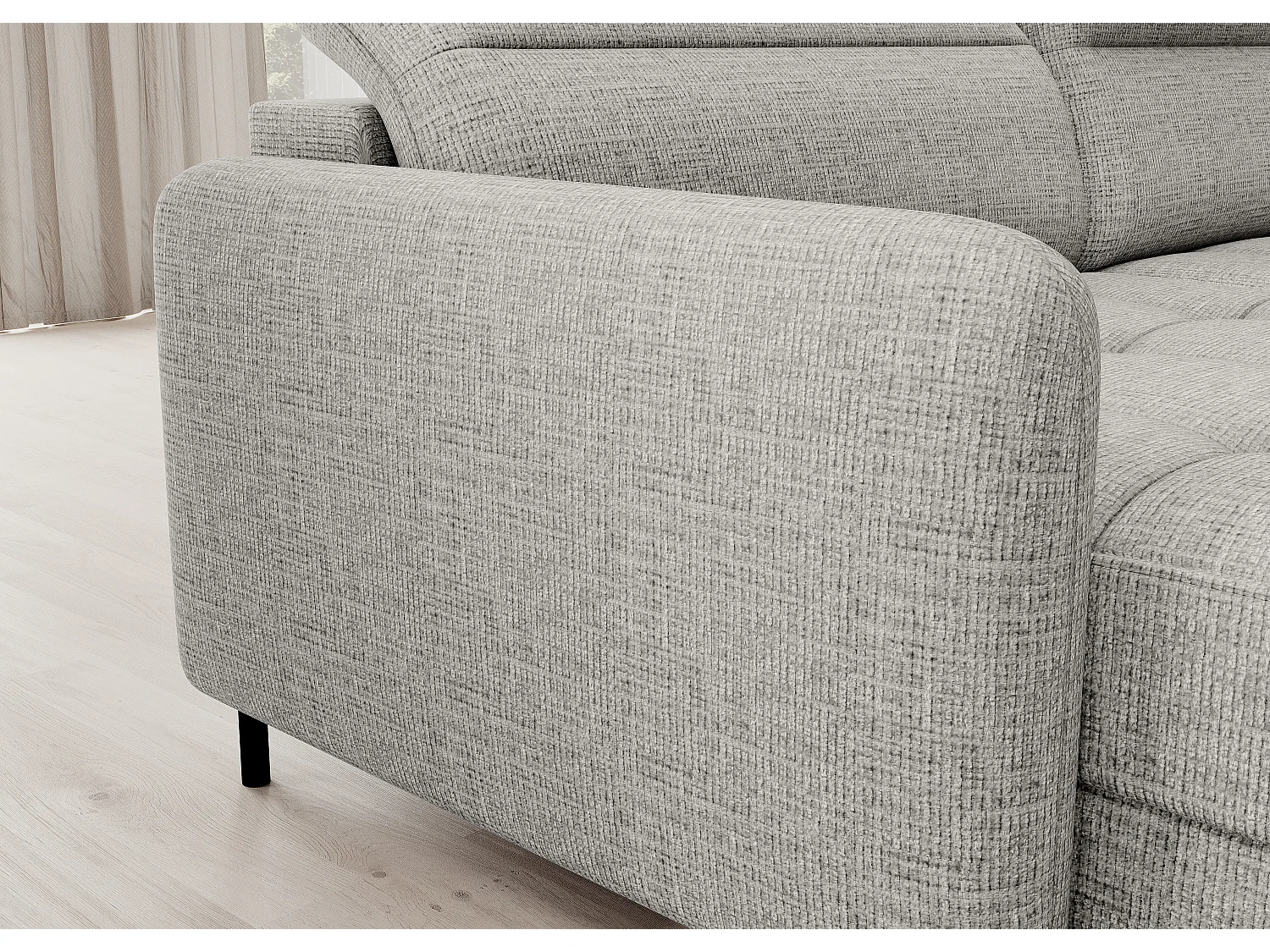 BENTO converteerbare panoramische stoffen bank met opbergvak-Kleur Lichtgrijs-linkerhoek