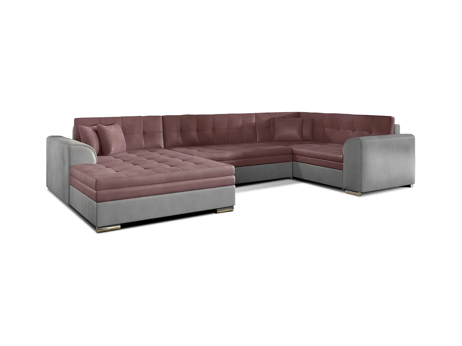 Canapé panoramique convertible DIANO velours-Gris clair/Rose-Méridienne A gauche