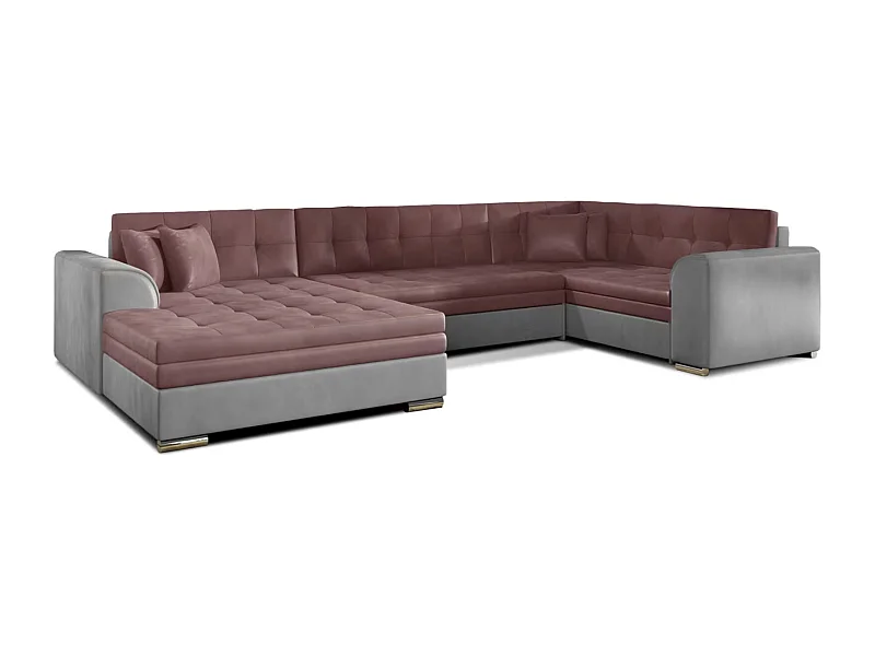 Canapé panoramique convertible DIANO velours-Gris clair/Rose-Méridienne A gauche