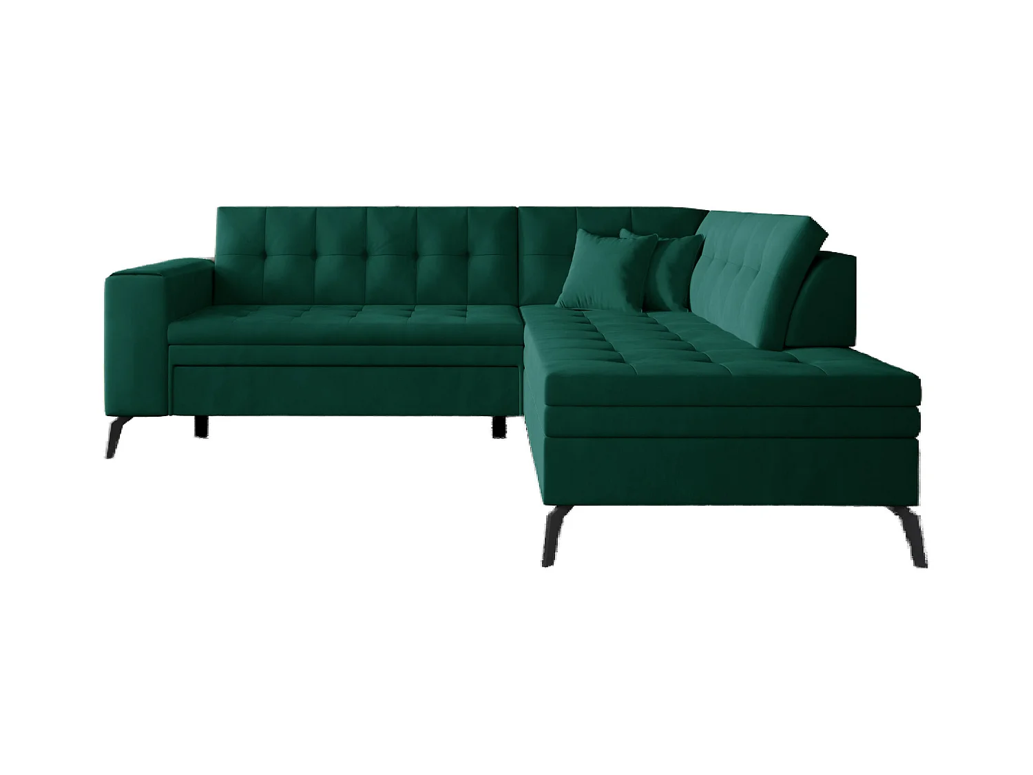 Canapé d'angle convertible velours LARRY - Pieds acier noir-Vert foncé-angle droit