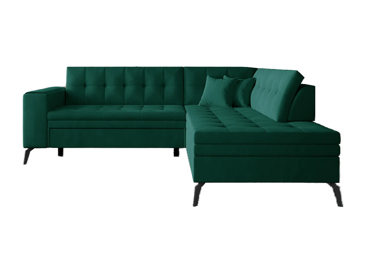 Canapé d'angle convertible velours LARRY - Pieds acier noir-Vert foncé-angle droit