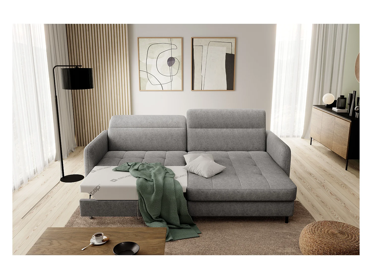 Petit canapé d’angle convertible tissu Kunder-Gris-angle droit