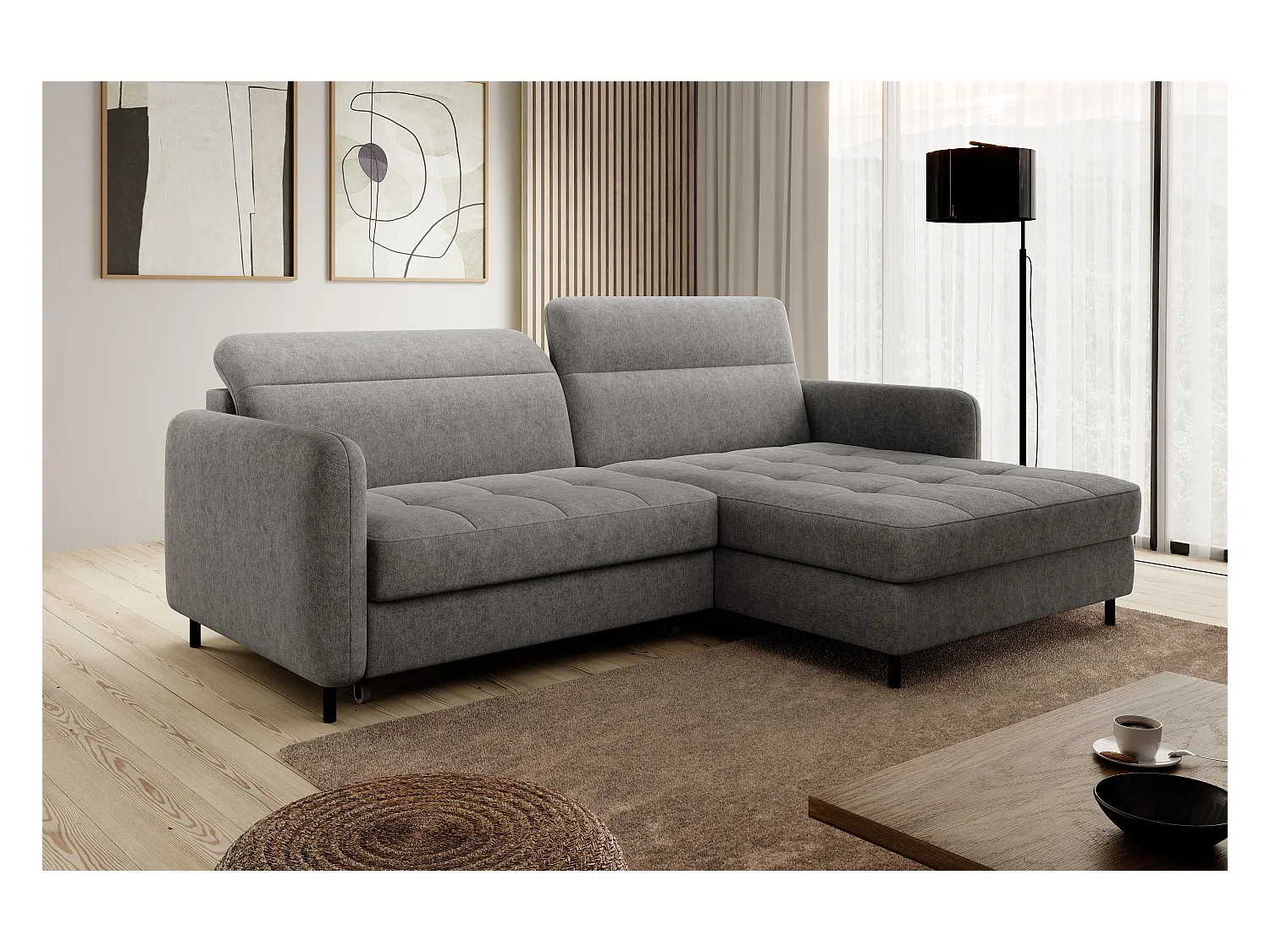 Petit canapé d’angle convertible tissu Kunder-Gris-angle droit