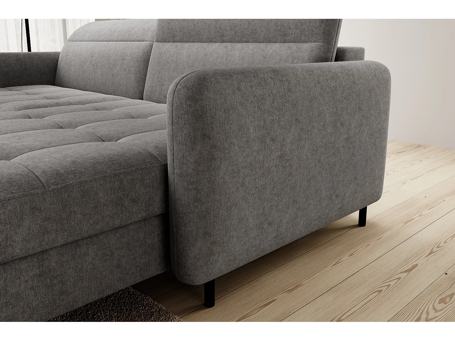 Petit canapé d’angle convertible tissu Kunder-Gris-angle droit