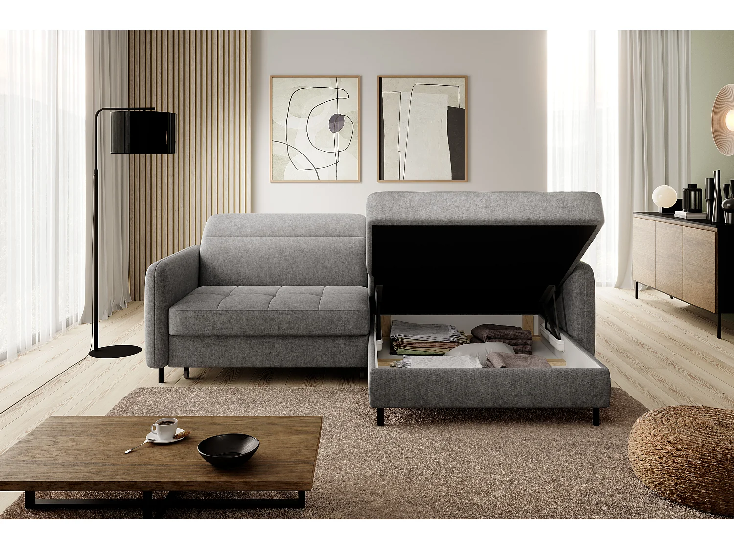 Petit canapé d’angle convertible tissu Kunder-Gris-angle droit