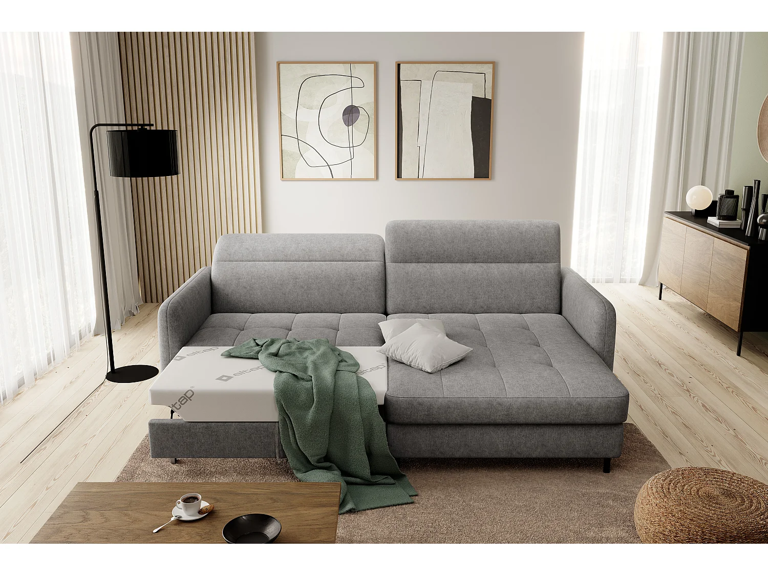 Petit canapé d’angle convertible tissu Kunder-Gris-angle droit