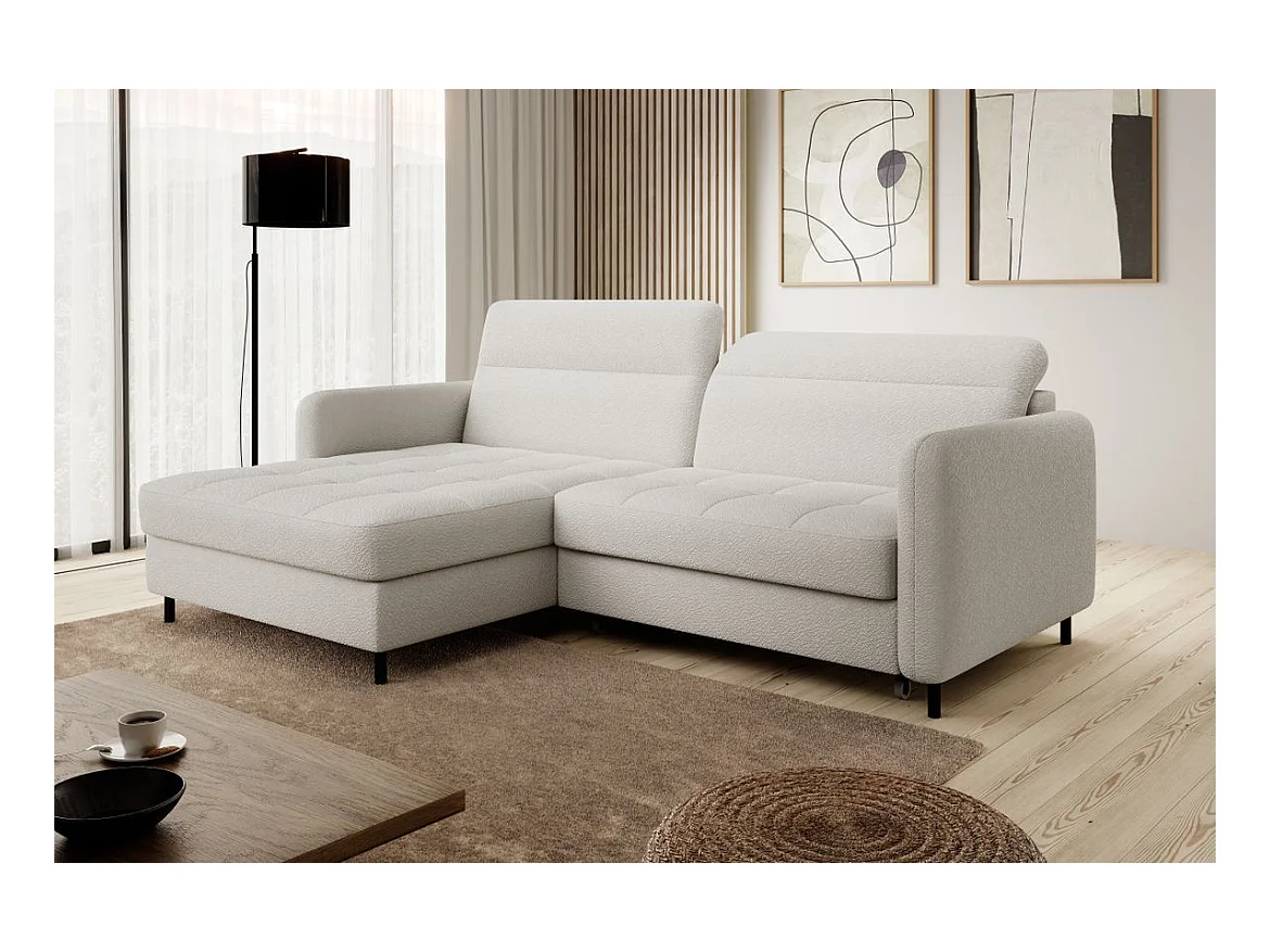 Petit canapé d’angle convertible tissu Kunder-Blanc-angle gauche