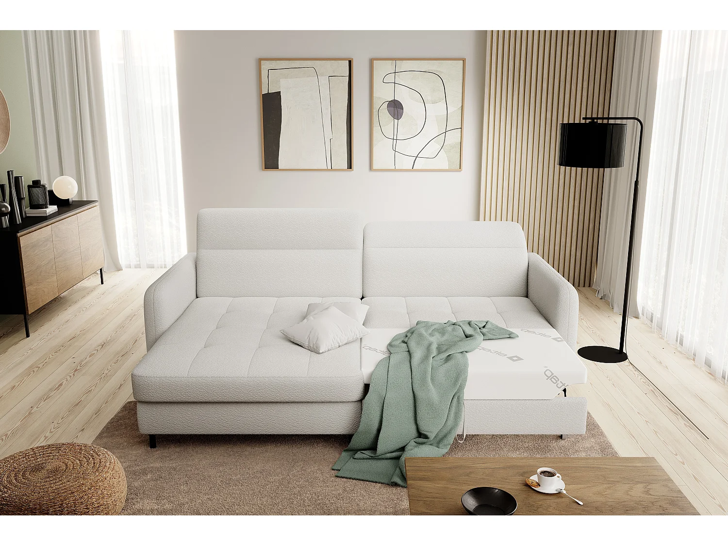 Petit canapé d’angle convertible tissu Kunder-Blanc-angle gauche